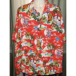 SSLR Men's Collection size 4XL tropical surfing Santa buttoned poly shirt